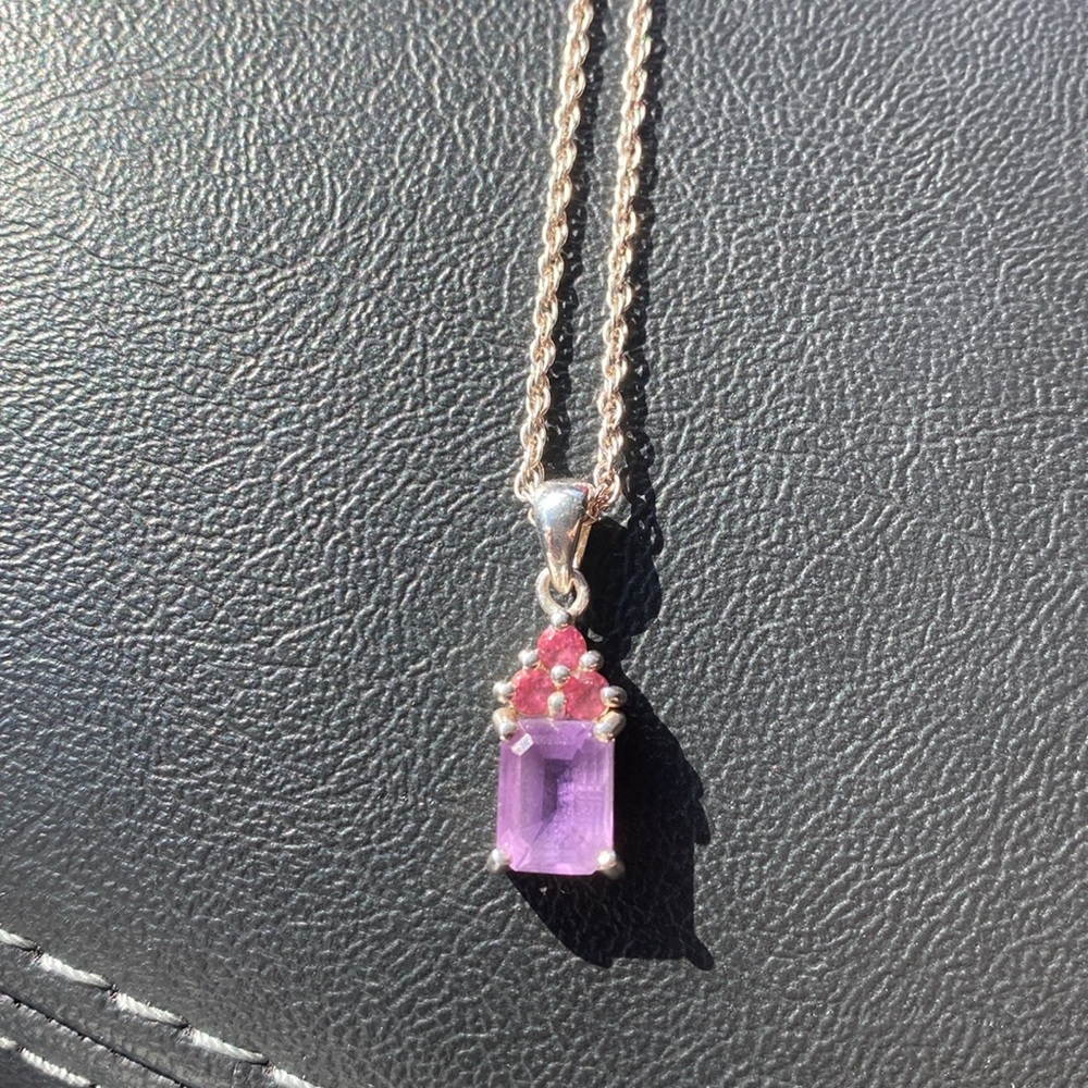 Sterling Amethyst And Ruby Pendant - image 1